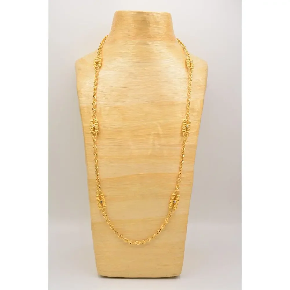 Vintage Station Chain Necklace Brushed Gold Rhinestone Crystal Linked 1980s 9J